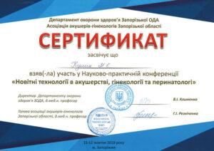 Сертификат Кулик Майя Евгеньевна