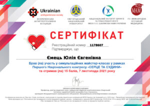Сертификат Емец Юлия Евгеньевна
